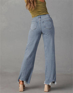 Loose fringed straight jeans trousers