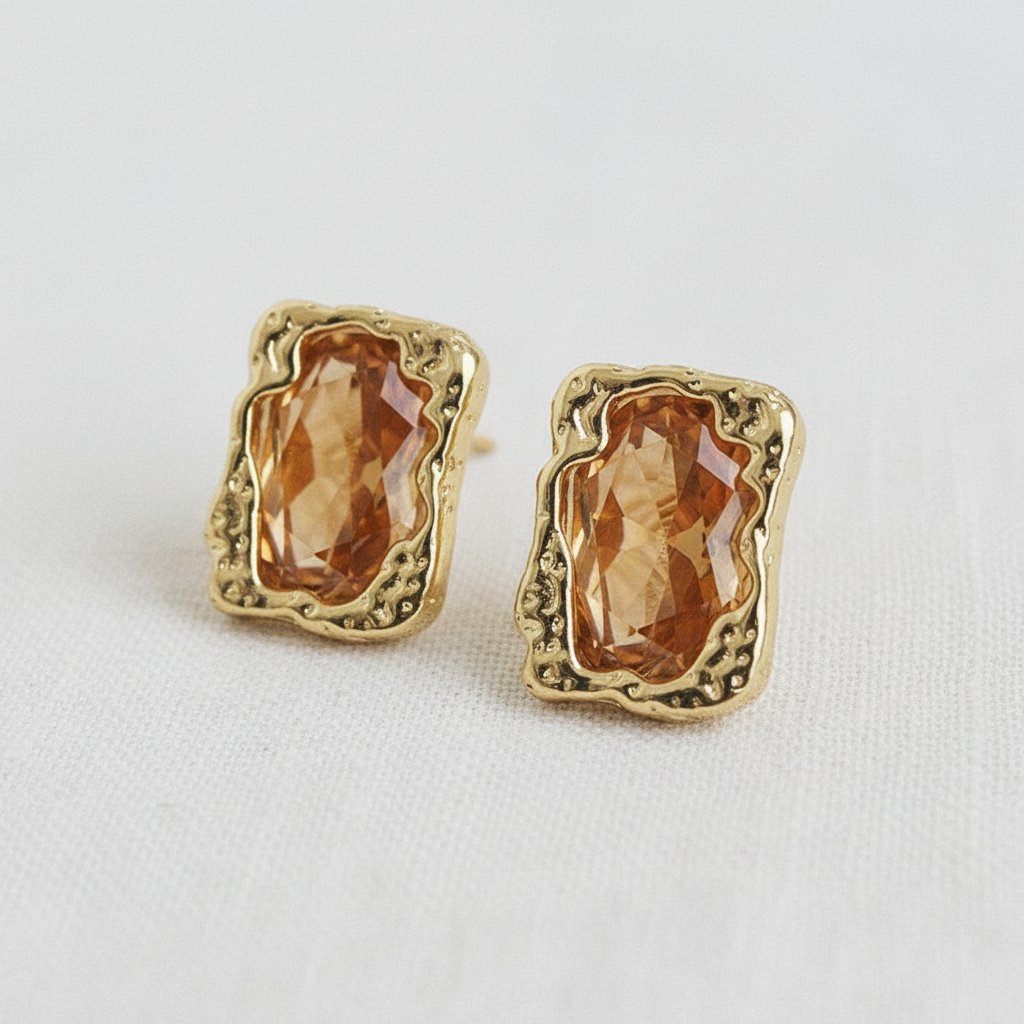 Geometric Brown Zircon Cube Stud Earrings