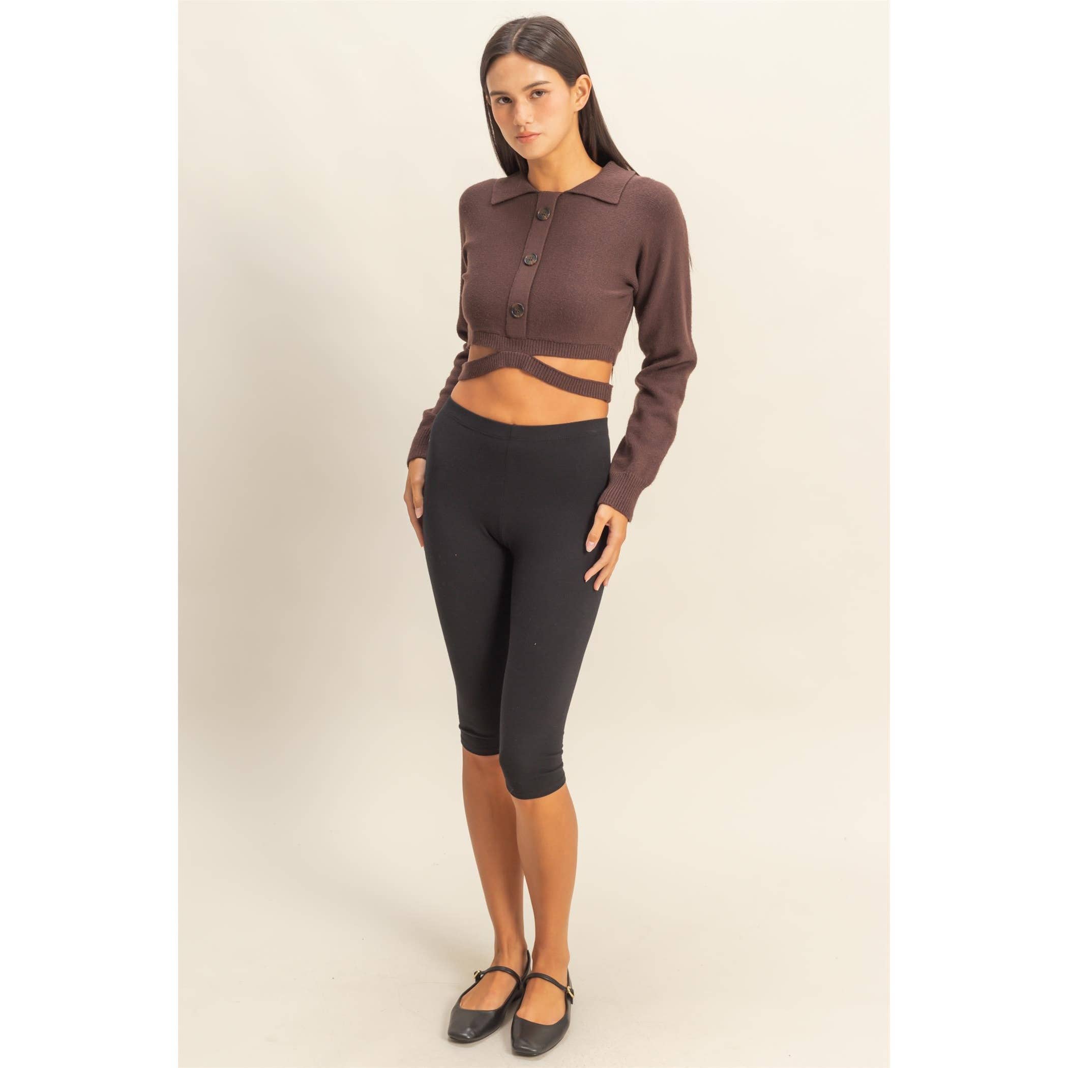 Button-Front Sweater Top