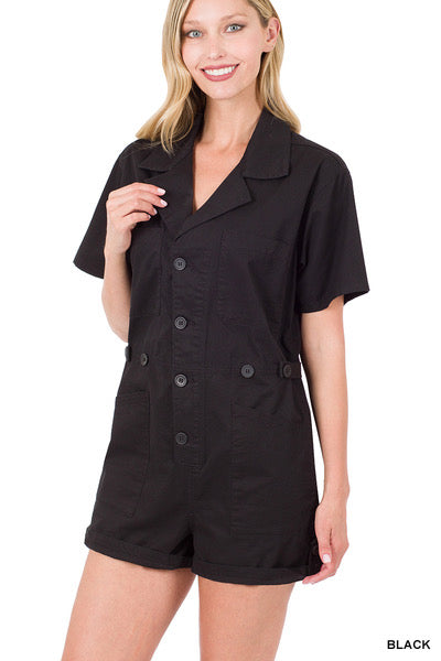 Black Button Up Romper