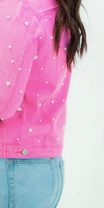 Pink Denim Jacket with Pearls