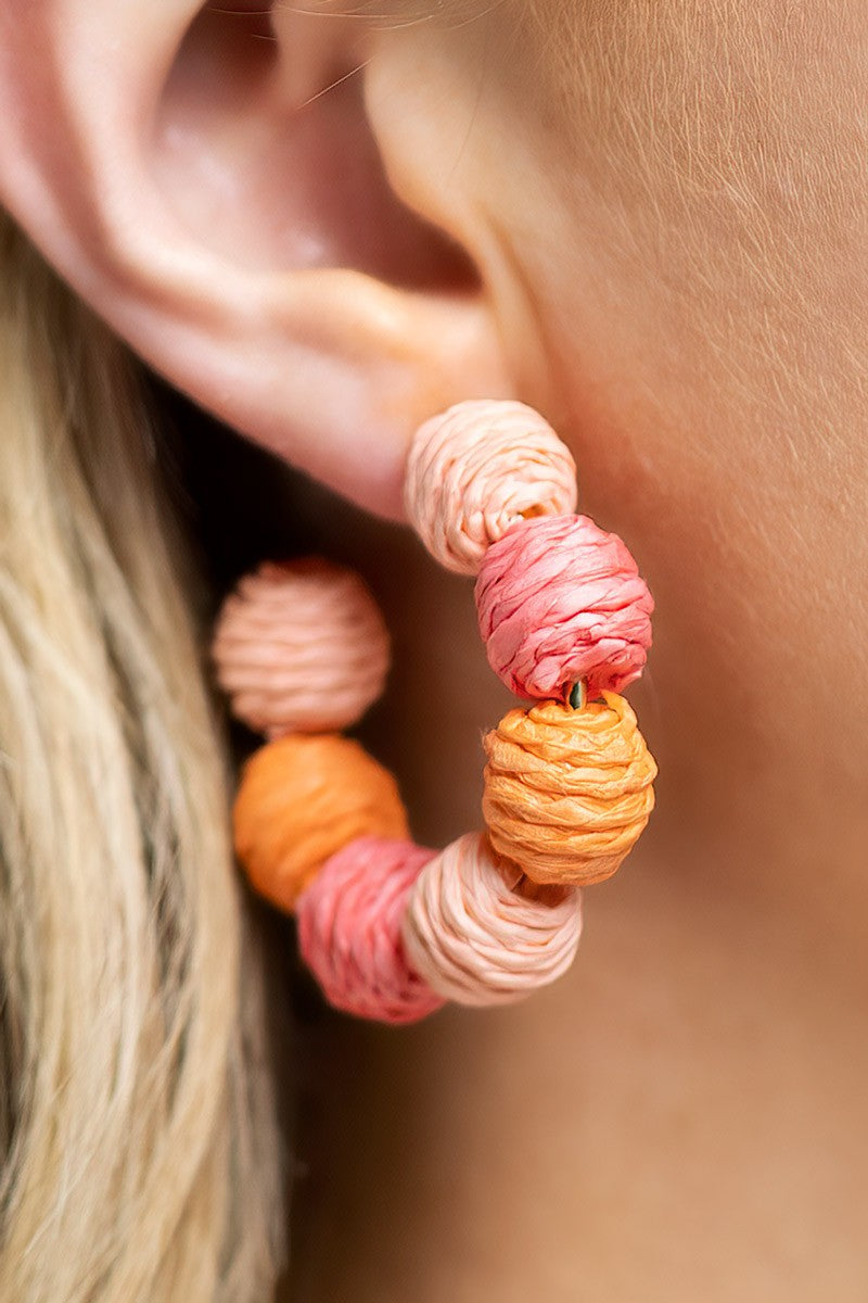 Raffia Bead Hoop Earrings