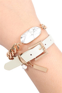 Stone And Leather Adjustable Bracelet