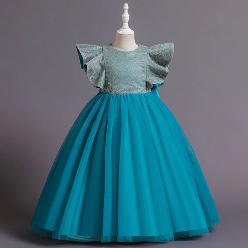 Kids Long Teal Tulle Dress