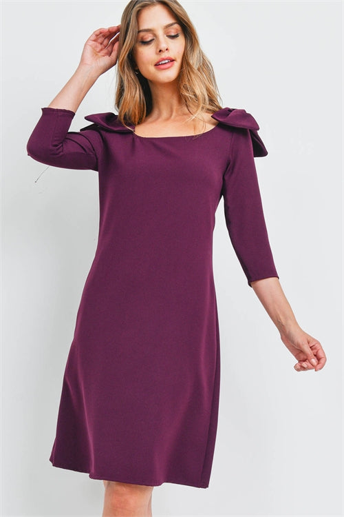 Plum Dress with Bow Shoulder Detail