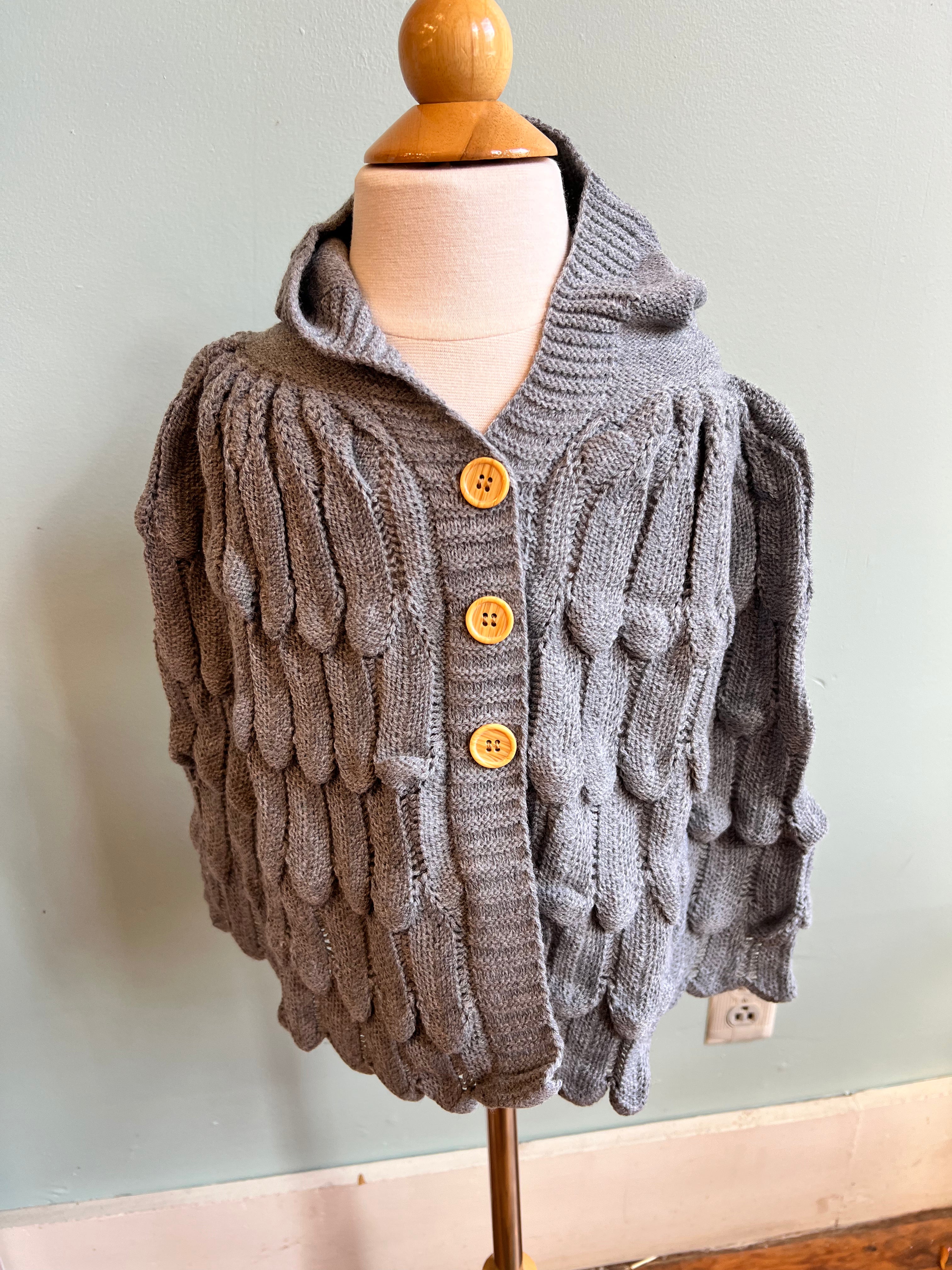 Grey Knit Hooded Cape