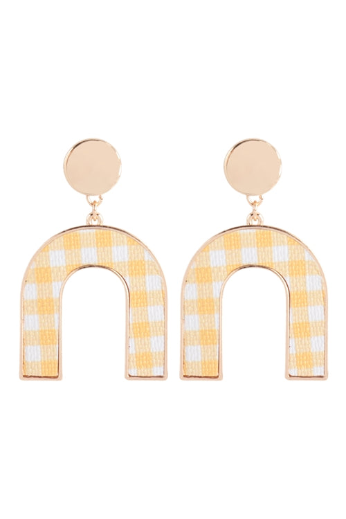 Checkered Print Yellow Earrings