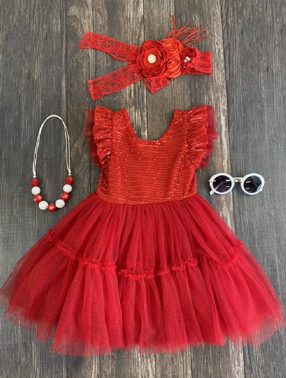 Red Tulle and Glitter Dress